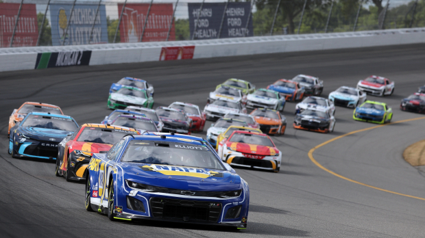 A generic image of a NASCAR race at Michigan International Speedway