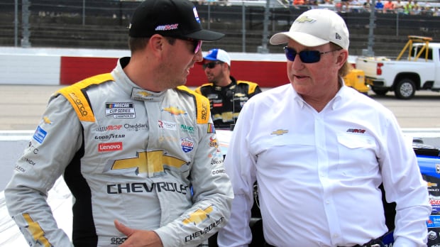 An image of NASCAR team owner Richard Childress with Cup Series star Kyle Busch