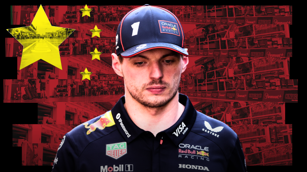 Max Verstappen is pictured in front of a Chinese flag — Photo: © IMAGO