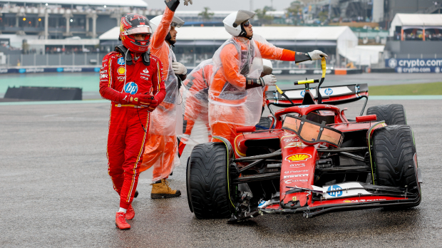 Sainz after crashing out in Sao Paulo
