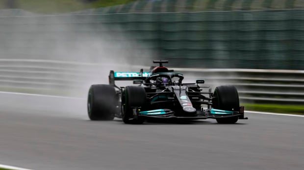 Lewis Hamilton in the rain at Spa in Belgium
