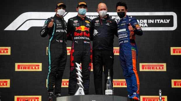 Verstappen, Hamilton, Norris, podium, ImolaGP