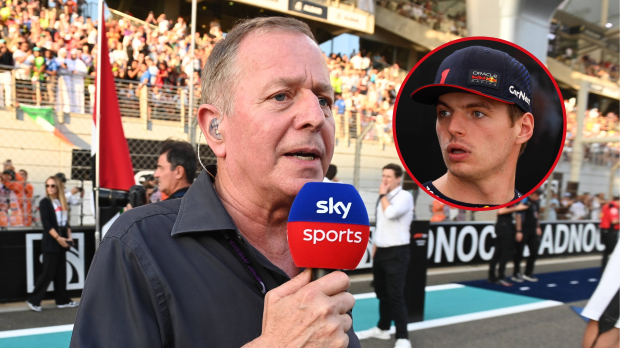 Max Verstappen frowns as Martin Brundle conducts one of his classic grid walks