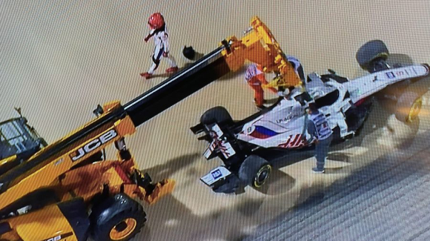 Nikita Mazepin off on first lap in Bahrain