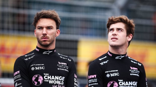 Franco Colapinto is pictured with Pierre Gasly at Alpine