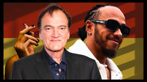 Lewis Hamilton is pictured in a composite along with Quentin Tarantino