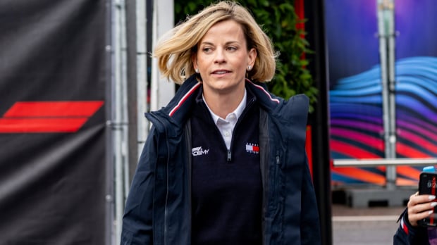 Susie Wolff walking through the paddock in Zandvoort at the 2025 Dutch Grand Prix