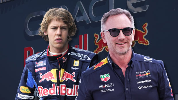 Sebastian Vettel and Christian Horner are pictured in a Red Bull composite — Photo: © IMAGO