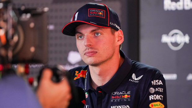 Max Verstappen talking to the press in Imola