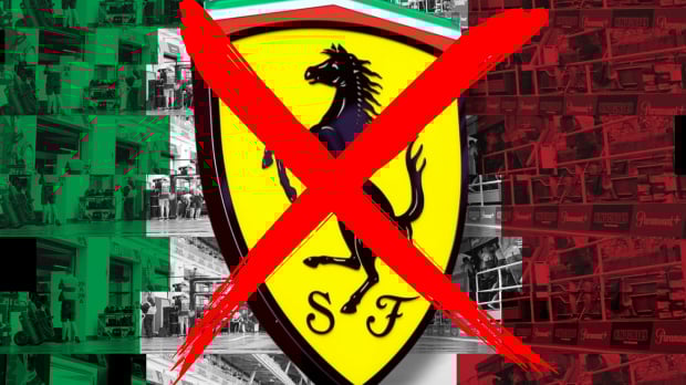 Cross through Ferrari logo