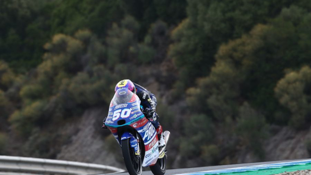Jason Dupasquier on his Moto3 bike in Spain