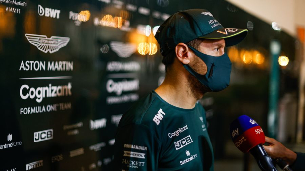 Vettel talking to the press