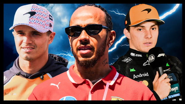 Oscar Piastri, Lewis Hamilton, Lando Norris are cropped together in an image