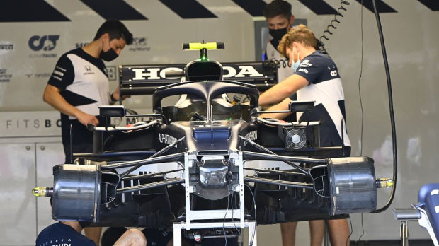 Pierre Gasly's AlphaTauri car in the garage