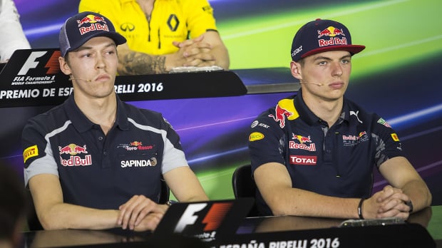 Max Verstappen replaced Daniil Kvyat (left) before the 2016 Spanish GP
