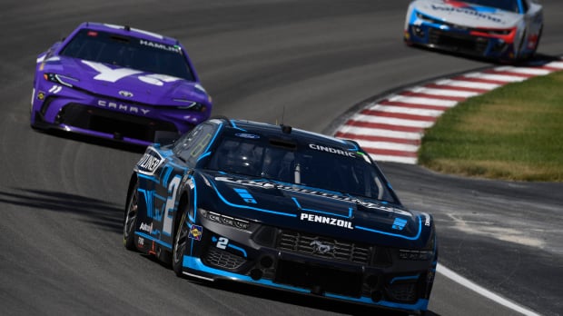 An image of Austin Cindric leading the NASCAR Cup Series race at Gateway
