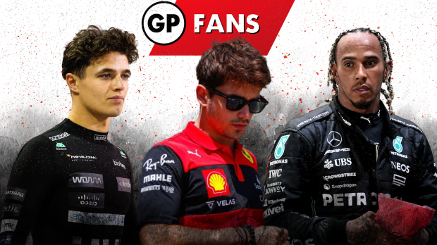 Collage of Lando Norris, Charles Leclerc and Lewis Hamilton