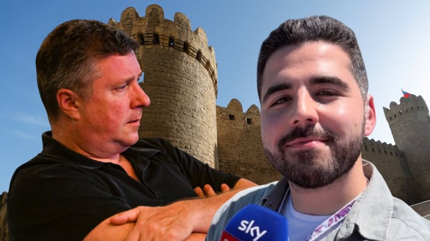 David Croft and Harry Benjamin in front of the famous castle at the Azerbaijan GP