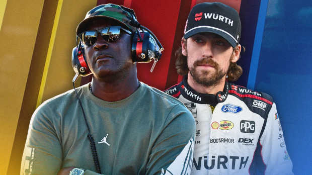 A composite image of NASCAR star Ryan Blaney and Michael Jordan