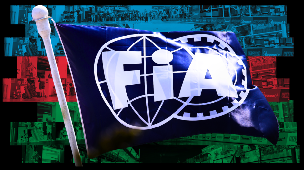 The FIA flag waves with an Azerbaijan background