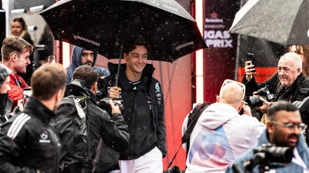 Russell on rainy media day in Las Vegas