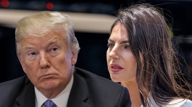 Kelly Piquet looks at Donald Trump in a composite picture
