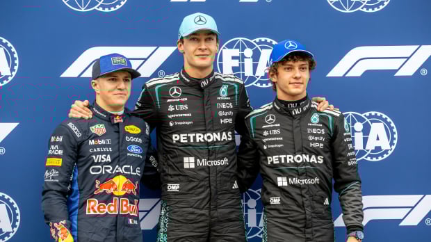 Isack Hadjar, George Russell, Kimi Antonelli, Australian GP, 2026, generic — Foto: © IMAGO