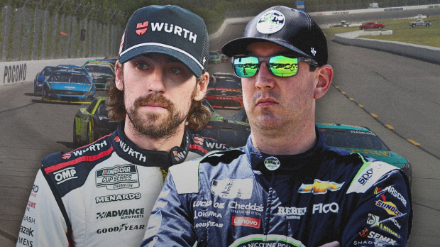 A composite image of Ryan Blaney and Kyle Busch