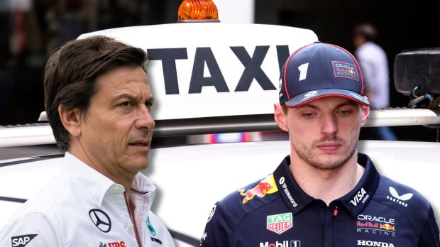Max Verstappen and Toto Wolff in Taxi