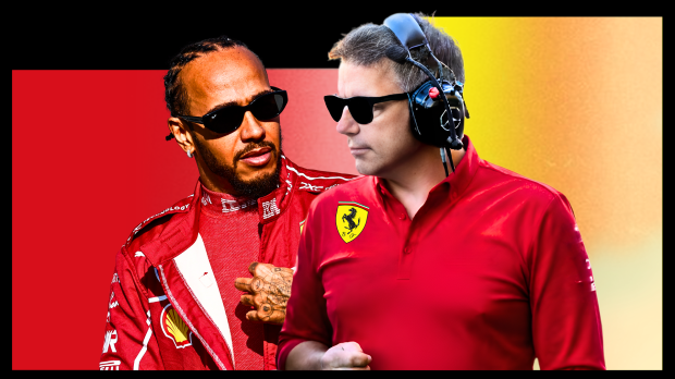Lewis Hamilton and Peter Bonnington are pictured at Ferrari