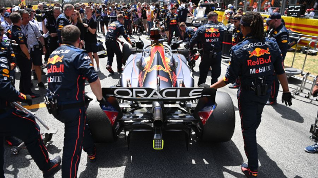 The RB18 of Max Verstappen on the grid in Spain