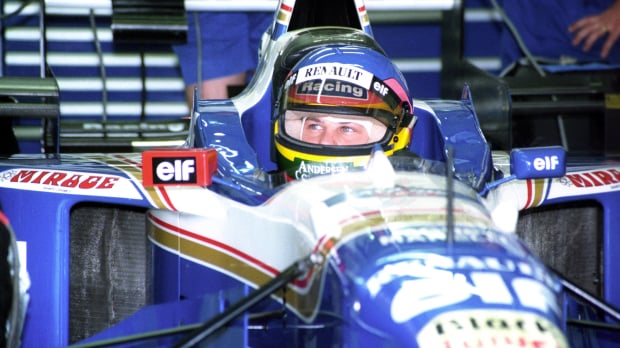 Jacques Villeneuve sits in his Williams car from 1996