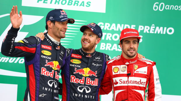 Mark Webber, Sebastian Vettel and Fernando Alonso were locked in a tight title battle
