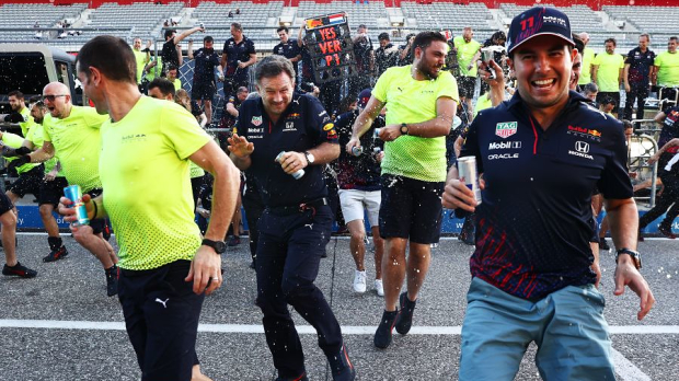 Red Bull Racing celebrating the double podium at COTA