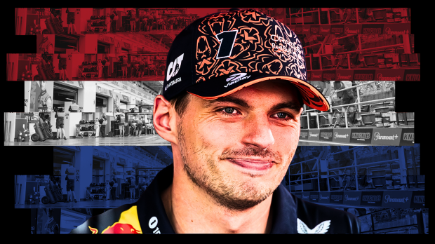 Max Verstappen in front of the Dutch flag