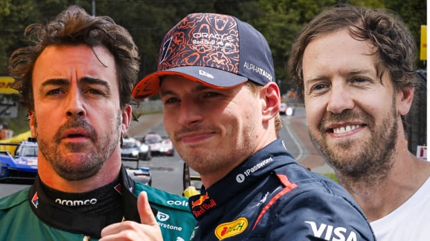 Max Verstappen, Sebastian Vettel, Fernando Alonso in front of the Le Mans race