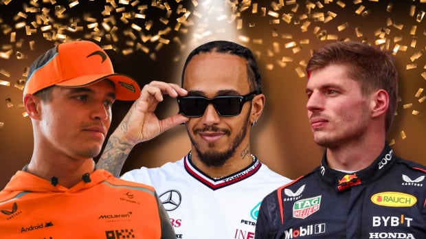 Lewis Hamilton, Max Verstappen and Lando Norris awards