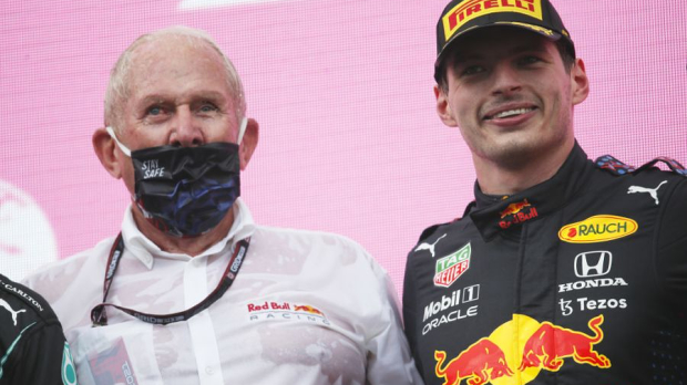 Max Verstappen and Helmut Marko on the podium