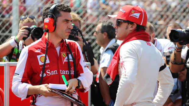 Fernando Alonso and his race engineer Andrea Stella in 2013 for Ferrari