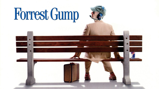 Adrian Newey sits on a bench in a shot taken from the Forrest Gump movie