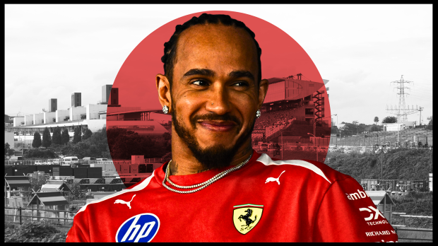 Lewis Hamilton looks on with the Japan flag in the background — Photo: © IMAGO