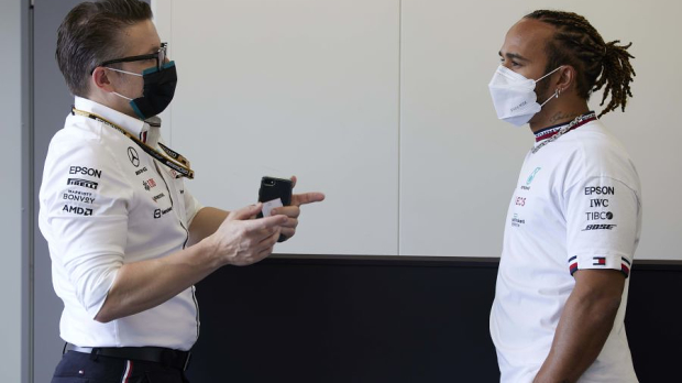 Lewis Hamilton and Andrew Shovlin from Mercedes