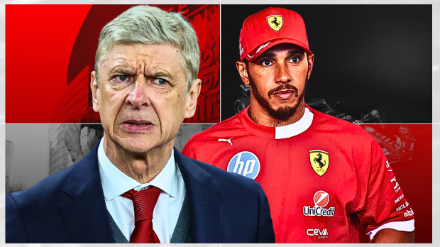 Lewis Hamilton, Arsene Wenger look at one another