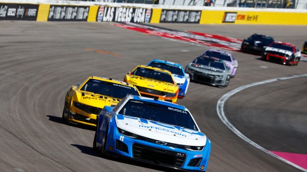 An image of Kyle Busch racing in the NASCAR Cup Series in Las Vegas