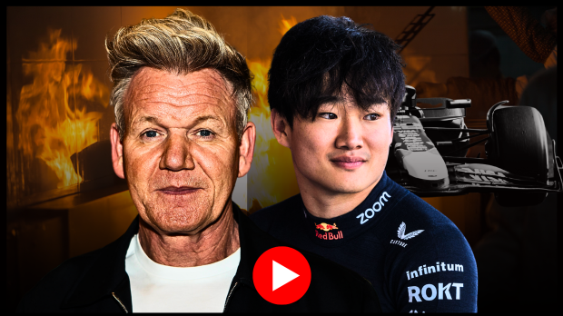 Yuki Tsunoda and Gordon Ramsay are shown together in a picture composite