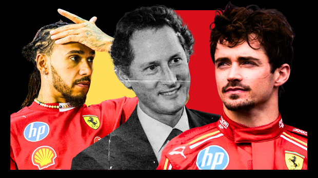 Charles Leclerc and Lewis Hamilton look really far from impressed at Ferrari chairman John Elkann