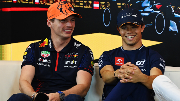 Max Verstappen and Nyck de Vries during the press conference in Austria