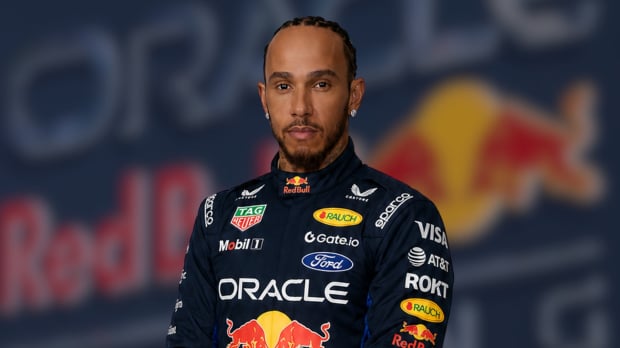 Lewis Hamilton is mocked up in a 2026 Red Bull racing suit — Photo: © IMAGO
