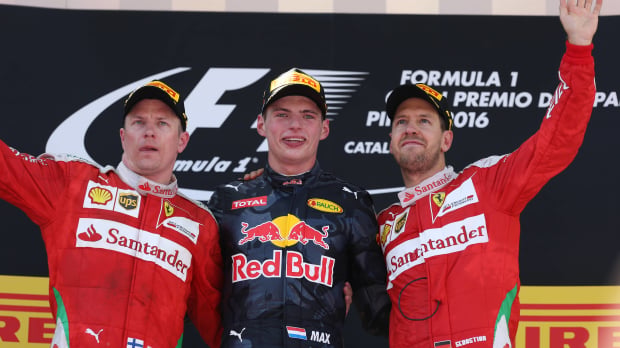 Max Verstappen held off a Ferrari challenge to win in Spain