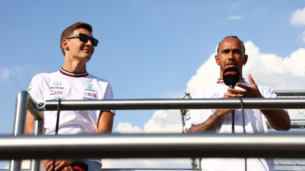 Lewis Hamilton and George Russell of Mercedes